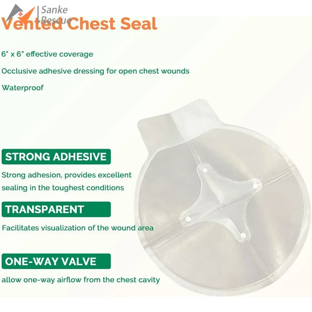 Chest Seal Wound Care for Emergency or Tactical Situations Advanced Adhesive Sterile Transparent Lightweight Vent Life-Saving