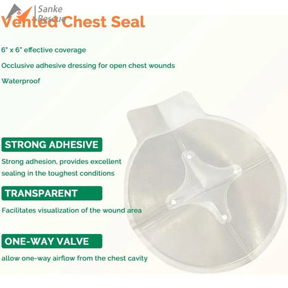 Chest Seal Wound Care for Emergency or Tactical Situations Advanced Adhesive Sterile Transparent Lightweight Vent Life-Saving