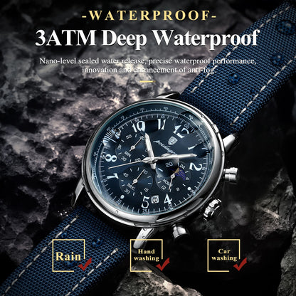 POEDAGAR Luxury Sports Men Watch Waterproof Luminous Leather Quartz Man Wristwatch Chronograph Date Military Men's Watches Reloj