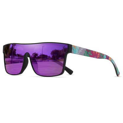 Classic Square Fashion Sports Sunglasses - Patterned Temples, Unisex for Cycling, Hiking, Travel - Perfect Gift