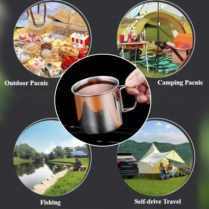 Stainless Steel Camping Cup 250/350/500/700ml Portable Mountaineering Cups With Foldable Handle Outdoor Water Mug Drinkware