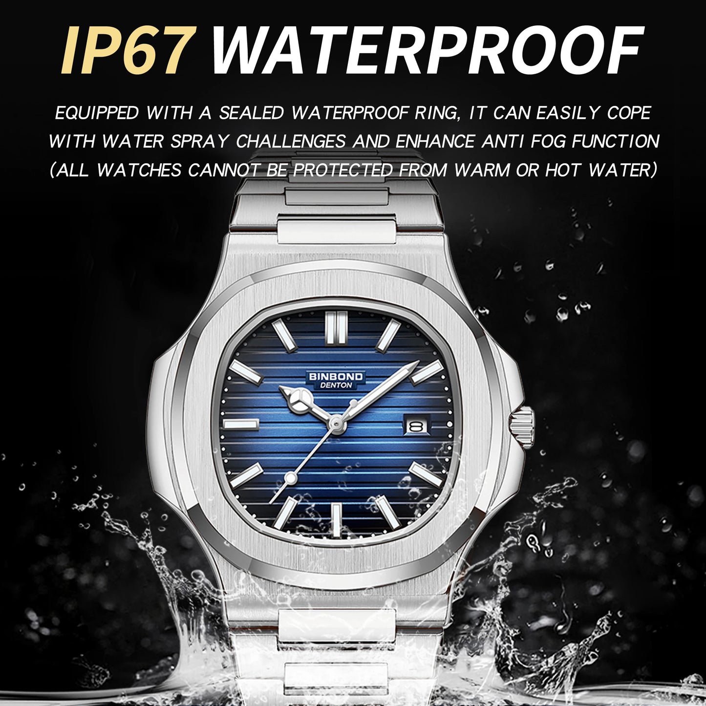 BINBOND sturdy stainless steel strap quartz wristwatches for men luxury luminous waterproof auto date accurate men's watch reloj