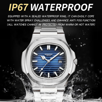 BINBOND sturdy stainless steel strap quartz wristwatches for men luxury luminous waterproof auto date accurate men's watch reloj