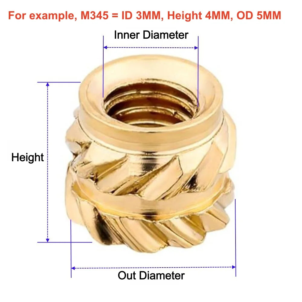 Heat Embedment Inserting Nuts M3 M4 M5 Threaded Knurled Brass Hot Melt Screw Nut For 3D Printer Voron 2.4 And Others