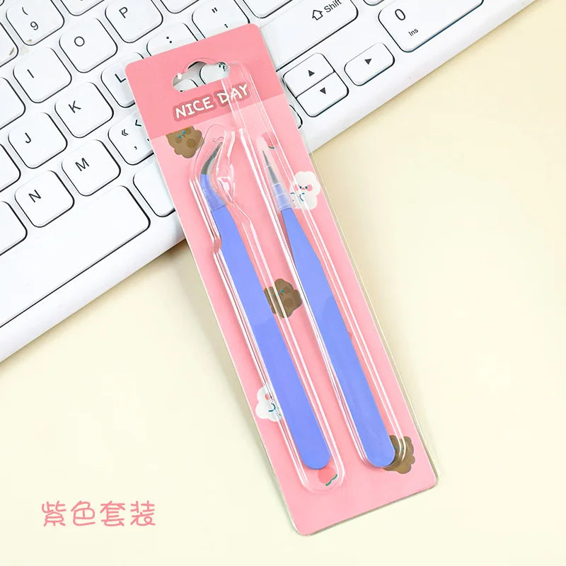 1 pair of tweezers set, single elbow tweezers, hand account stickers, picking tool, multifunctional color clip