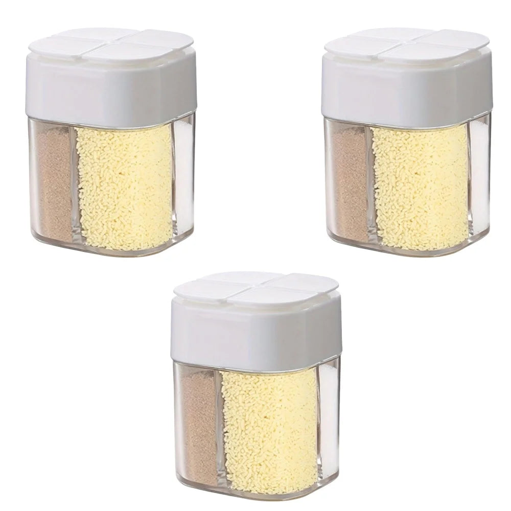 4in1 Camping Seasoning Shaker Multi-Purpose Spice Jar with Lid 4-Compartment For Outdoor BBQ Cooking Salt Pepper Storage Box