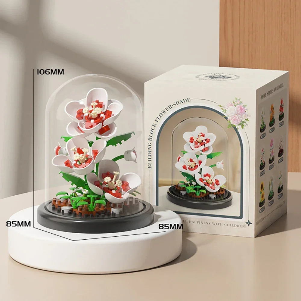 MOC Eternal Bouquet Rose Building Blocks Flower Building 3D Set DIY Eternal Bouquet Display Box Brick Toy for Home Office Decor