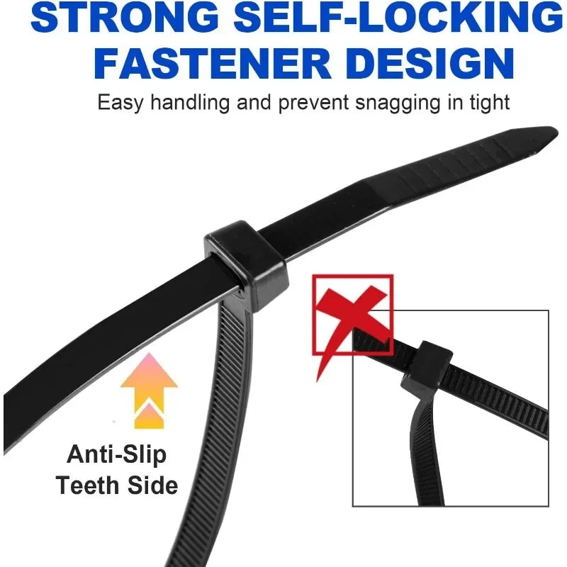 1000/100Pcs Plastic Nylon Cable Ties Self-locking Cord Ties Straps Adjustable Cables Fastening Loop Home Office Wire Zip Ties