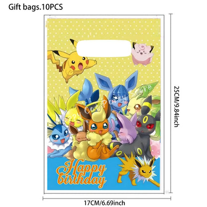 Decoration Pokemon Birthday Party Hats Pikachu Disposable Tableware Tablecloth Cup Plate Napkin Baby Shower Party Favors Pokemon