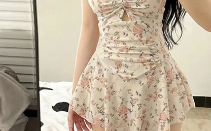 Swimming Suit for Women Solid Color Slimming One-piece Dress Style Conservative Waist Tightening Slimming Vacation Swimsuit