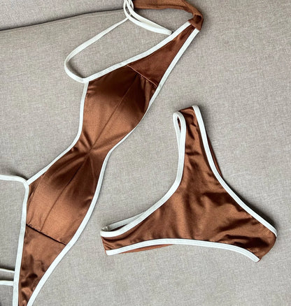 2026 Sexy Bikini Women Swimsuit Female Swimwear Bandeau Biquini Bathing Suit Shiny Swimming Suits Halter Bodysuit Beachwear