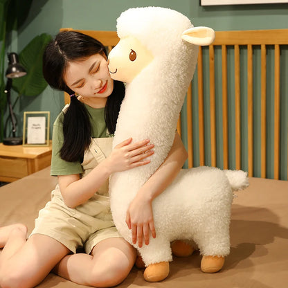 Furry Plush Llama Alpaca Plush Toy Stuffed Soft Long Plush Lifelike Alpaca Sheep Hug Throw Pillow Animals Nap Sleeping Pillow