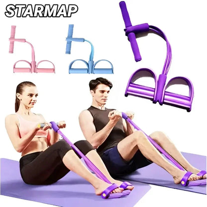 4‑Tube Pedal Tension Rope Multi‑Functional Household Fitness Elastic Band for Yoga Abdominal Body Exercise