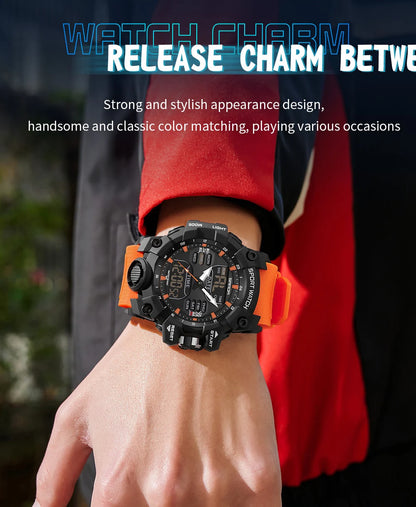 SANDA Outdoor Sports Military Mens Watch LED Digital Electron Quartz Male Wristwatch Dual Display Clock Men Relogio Masculino