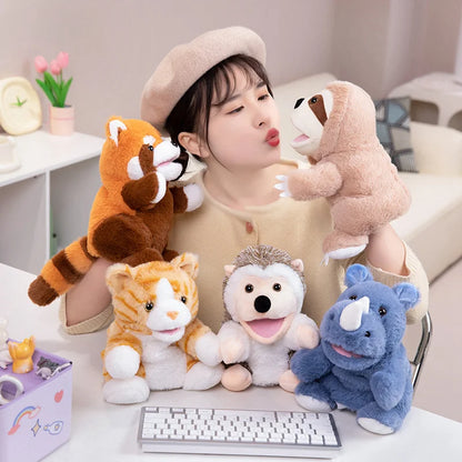 Cartoon Animal Hand Puppet Parent-child Game Doll Husky Fox Bear Dog Pig Tiger Lion  Appease Toys Birthday Gifts For Children ﻿