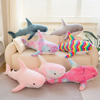 100cm Cartoon Hot Sell Soft Rainbow Shark Plush Doll Pillow Sea Creatures Colorful Shark Plush Toy Warm Hug For Boys Girls Gifts