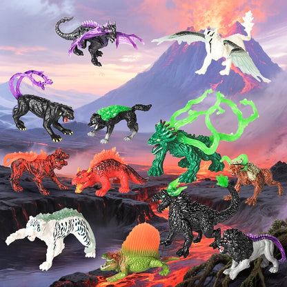 Oenux White Tiger Griffin Cerberus Lion Panther Tree Monster Fire Dragon Dinosaurs Model Action Figures Collection Kid Toy
