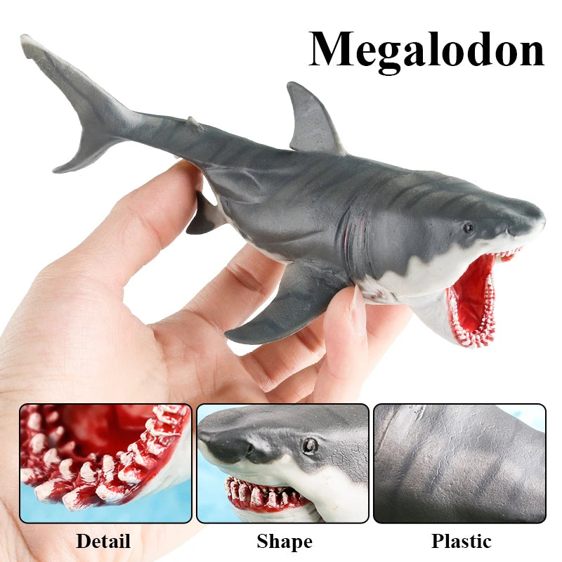 Oenux Savage Marine Sea Life Megalodon Action Figure Classic Ocean Animals Big Shark Fish Model PVC Collection Toy For Kids Gift