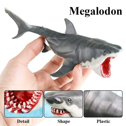 Oenux Savage Marine Sea Life Megalodon Action Figure Classic Ocean Animals Big Shark Fish Model PVC Collection Toy For Kids Gift