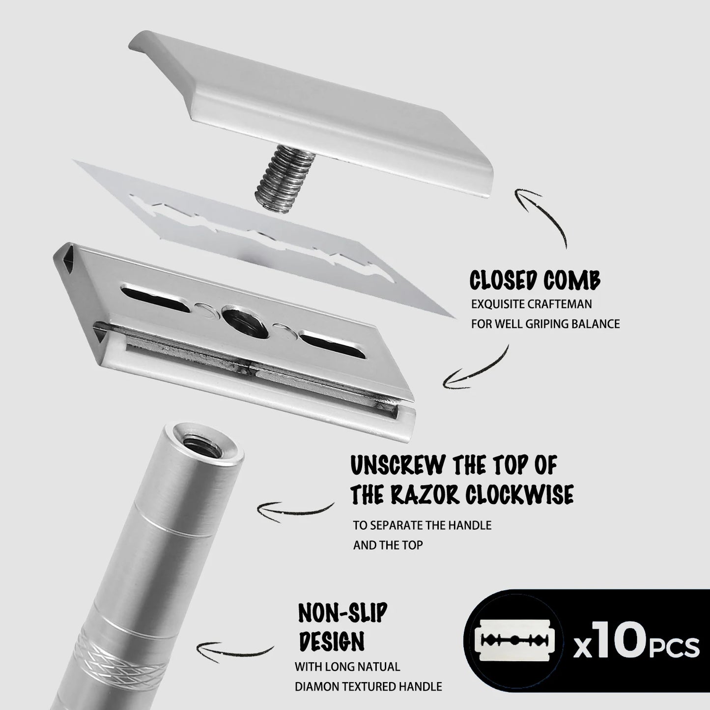 Double Edge Safety Razor with 5 Spare Blades 30° Angled Precision Reusable Single Blade Razors for Men and Women