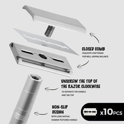 Double Edge Safety Razor with 5 Spare Blades 30° Angled Precision Reusable Single Blade Razors for Men and Women