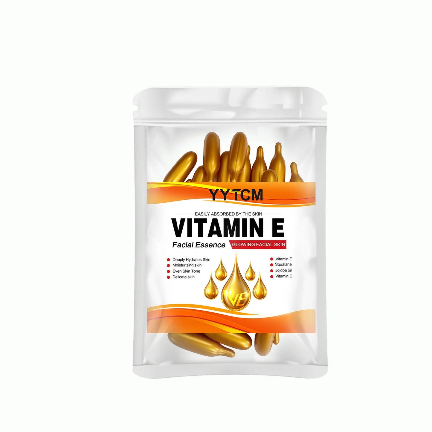 Vitamin E Deep Moisturizing Capsule Essence, Hydrates and Smooths Skin, Contains Plant-Based Squalane, Vitamin C, Deep Hydration and Brightening Skin Essence (0.4Gx30 Capsules)/Bag-1 Bag