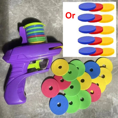 Kids Outdoor Game Foam Disc Gun Toy Flying Disc Shooting Launcher Gun Double Parent-child Interactive Children Toy