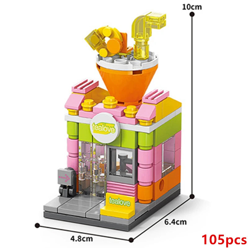 NEW Panda Pet Coffee Ice Cream Flower Shop Store Street View Food House Building Blocks Kit Girls Bricks Model Kids Toy Children