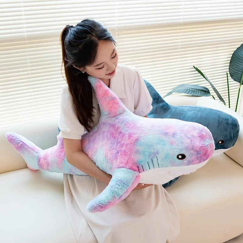 100cm Cartoon Hot Sell Soft Rainbow Shark Plush Doll Pillow Sea Creatures Colorful Shark Plush Toy Warm Hug For Boys Girls Gifts