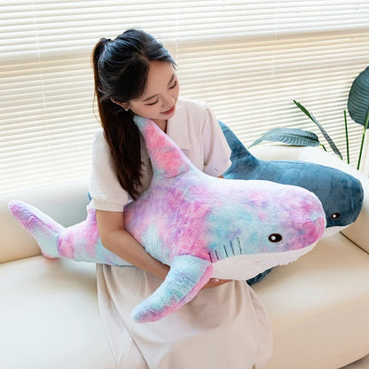 100cm Cartoon Hot Sell Soft Rainbow Shark Plush Doll Pillow Sea Creatures Colorful Shark Plush Toy Warm Hug For Boys Girls Gifts