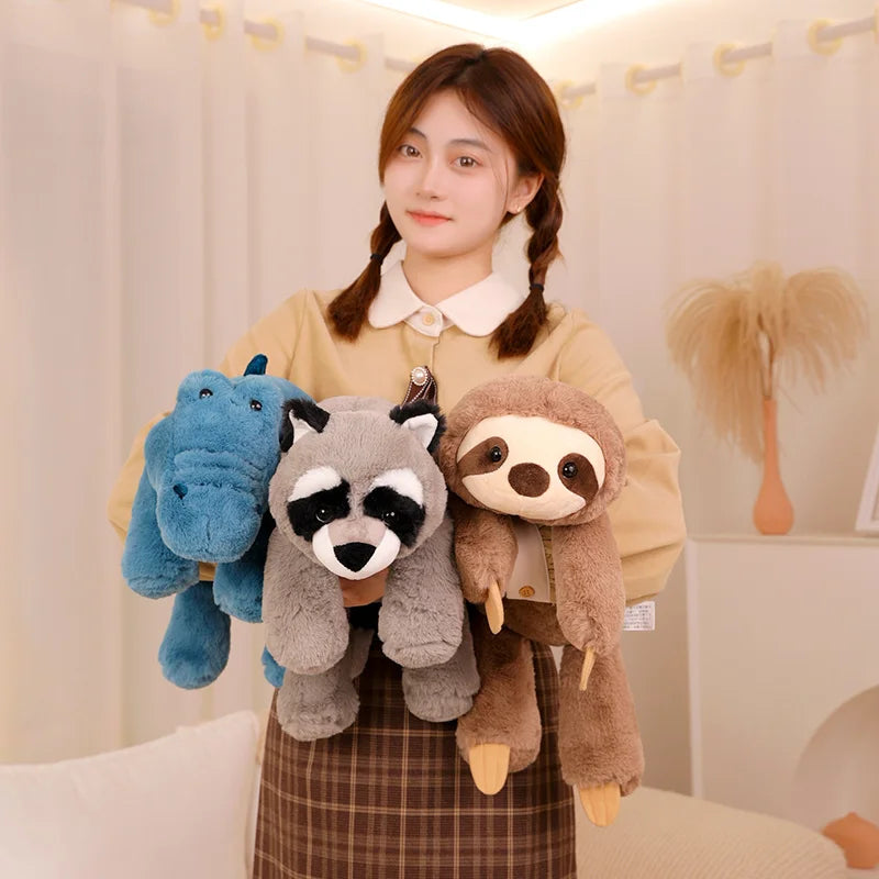 45-70cm Super Soft Lazy Fluffy Plush Stuffed Animals Plushie Raccoon Fox Crocodile Sloth Hug Throw Pillow Birthday Gift Boy Girl