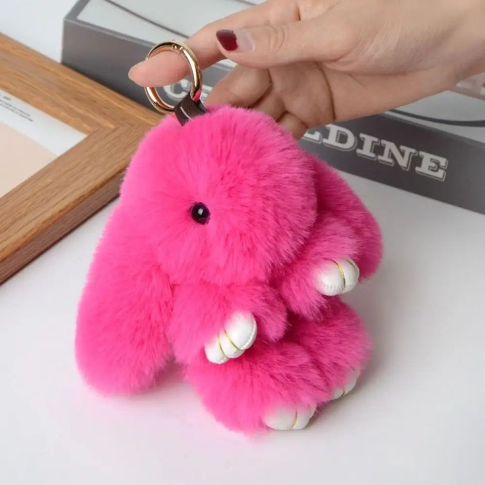 Fluffy Bunny Keychain - Plush Play Dead Rabbit Doll with Bow, Cute Animal Keychain Toy for Kids Girls, Soft Furry Gift