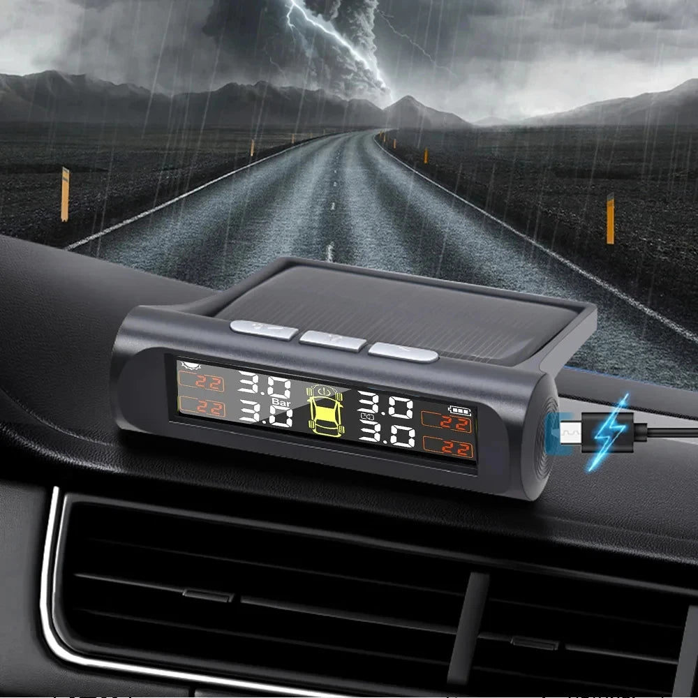 K01 TPMS Solar Sensor Intelligence Wireless Tire Pressure Monitoring System Auto Security Alarm Device With 4 Sensors