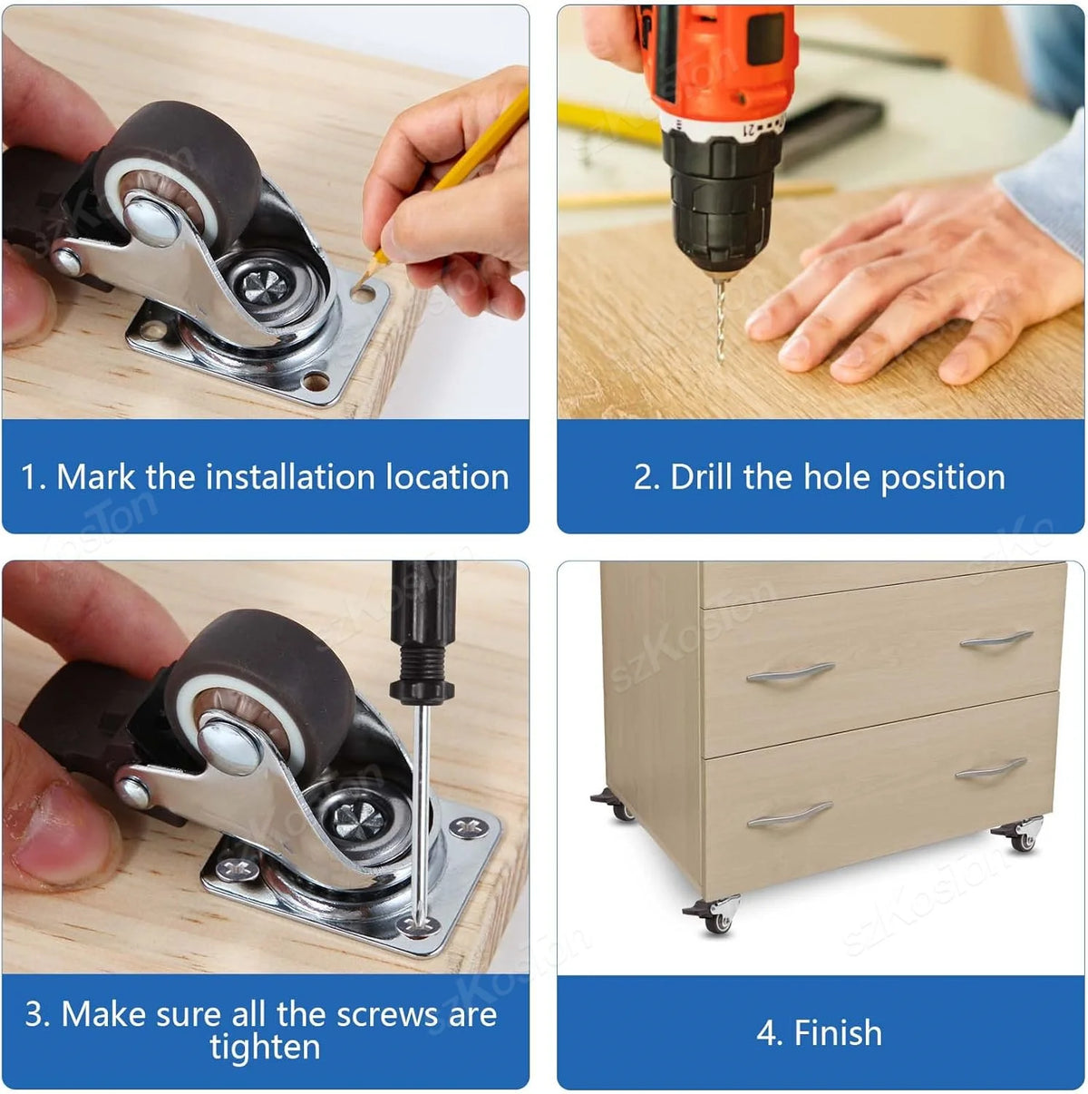 4PCS Furniture Wheels 1~2inch Caster Heavy Universal Mute Wheel 360° Swivel Rubber Roller for Trolley Chair Office Desk Chair