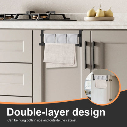 2Pcs Double Layer Towel Rod Stainless Steel Over Cabinet Towel Rack Storage Organizer Bathroom Door Hanging Kitchen Rag Shelf