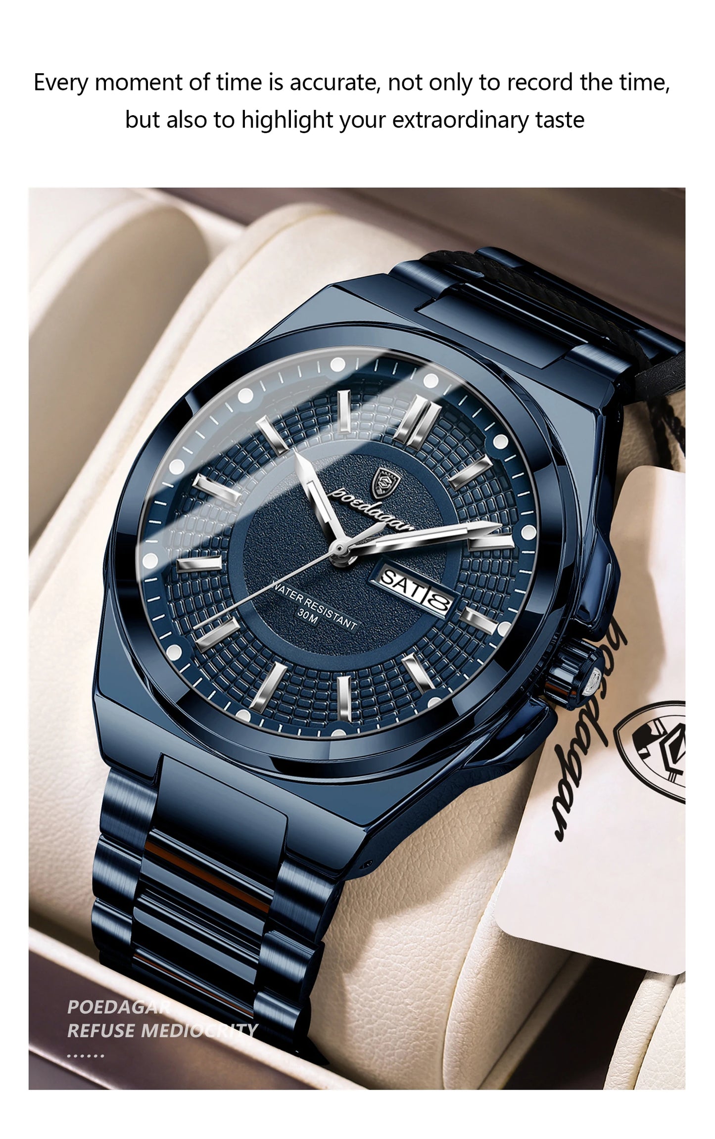 POEDAGAR Top Business Men Wristwatch Stainless Steel Waterproof Luminous Casual Man Watch Date Week Stylish Men's Quartz Watches