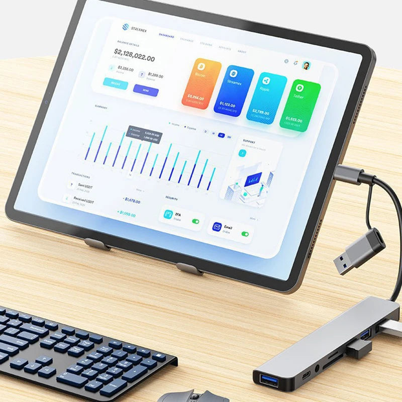 8 in 2 USB +Type C HUB Docking Station with 3.5mm Audio Jack Adapter Micro SD Card Reader Laptop Tablet Phone Disk Converter