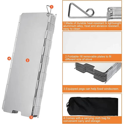 8/9/10 Plates Gas Stove Wind Shield Outdoor Camping Picnic Cooking Burner Windproof Screen Aluminum Alloy Wind Screen