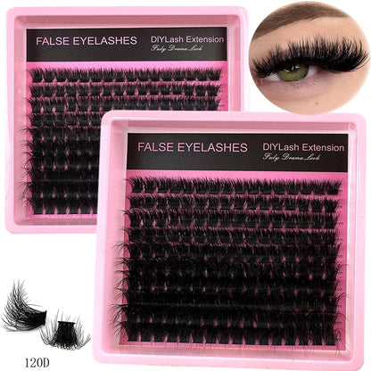 50D-160D 8D Luxury Fluffy DIY Cluster Lashes - 8-16mm Mixed Length Eyelash Extension 0.07mm Russian D Curl Thick And Reusable