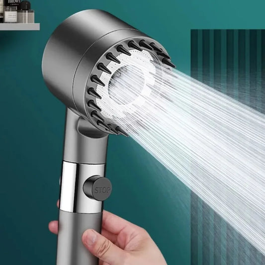 3-Mode Adjustable High Pressurized Filter Shower Head with Massage Brush Rain Faucet - Bathroom Shower Accessories