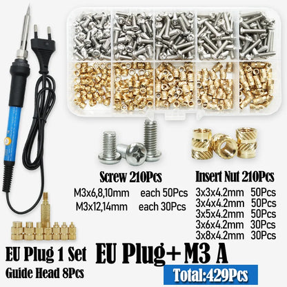 Heat Set Thread Brass Insert Nut and Bolt M2 M3 M4 Soldering Iron Tip Copper Insertion Nut Machine Screw Kit Inserts 3d Printer