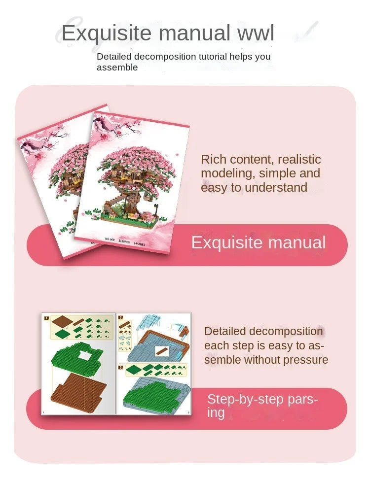 Cherry Bonsai Tree Building Blocks Set DIY Sakura Blossom Plants Bricks with Light Treehouse Model Romantic Gift for Girlfriend