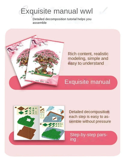 Cherry Bonsai Tree Building Blocks Set DIY Sakura Blossom Plants Bricks with Light Treehouse Model Romantic Gift for Girlfriend