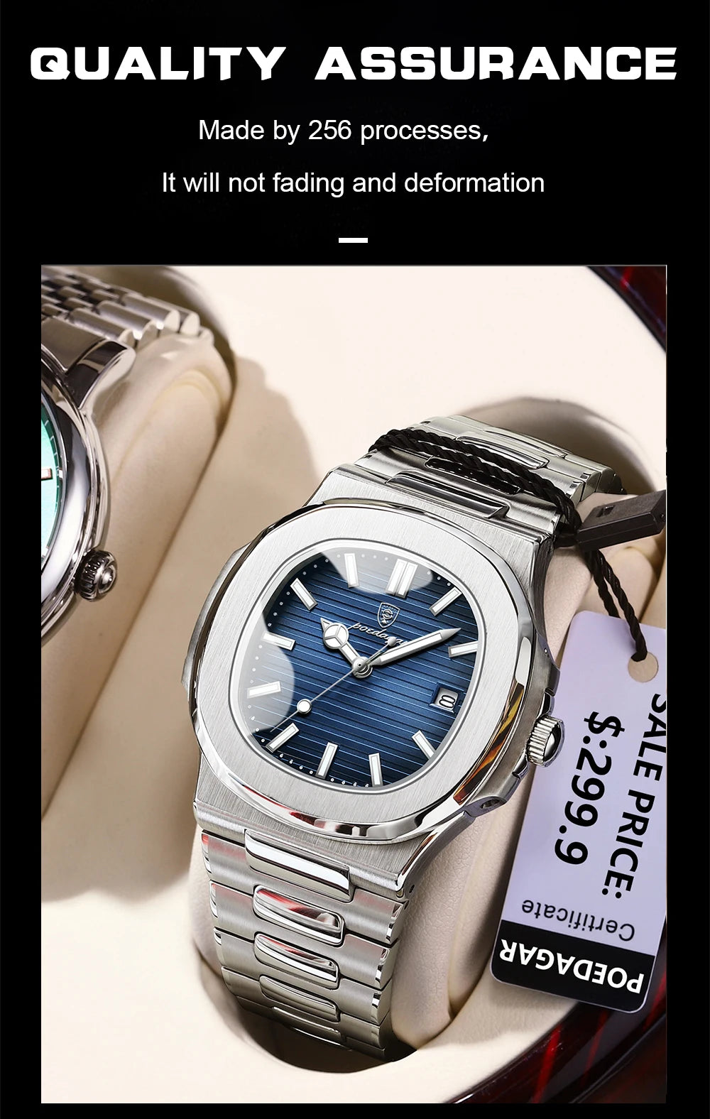 POEDAGAR Fashion Square Quartz Man Clock Waterproof Luminous Date Stainless Steel Watches For Men Luxury Business Men Wristwatch