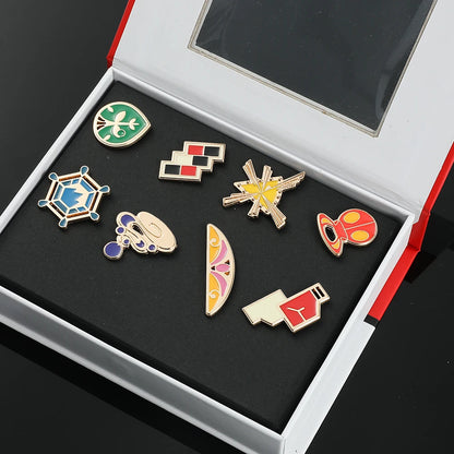 Pokemon Gym Badges Kanto Johto Hoenn Sinnoh Unova Kalos League Region Orange Islands Pins Brooches Box Set Pocket Monster