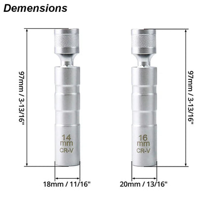 Spark Plug Socket Wrench Adapter 14mm 16mm Install Replace Repair Kit Swivel Torque Magnetic Remove Removal Gap Tool Car AUTO