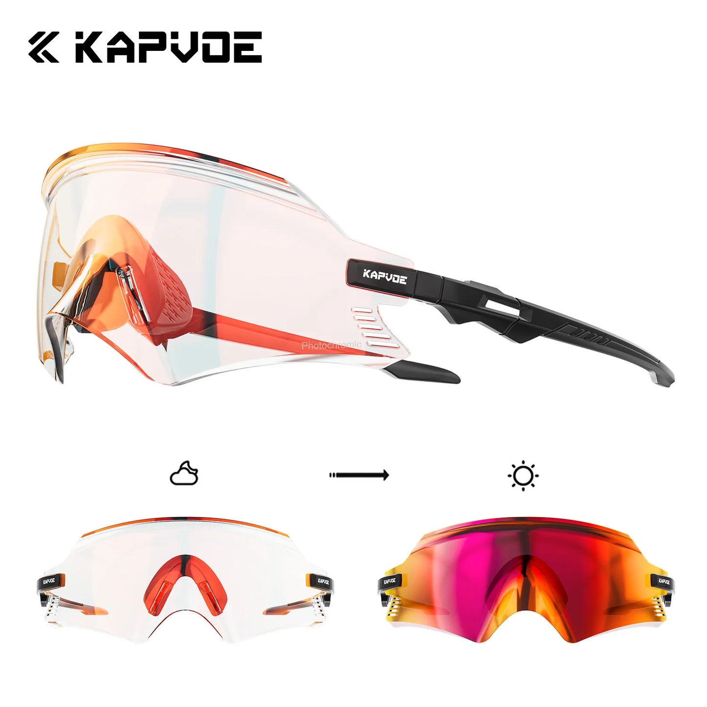 KAPVOE Photochromic Cycling Sunglasses Men Road Driving Bike Glasses Outdoor Sports Hiking Women Bicycle Cycling UV400 Goggles