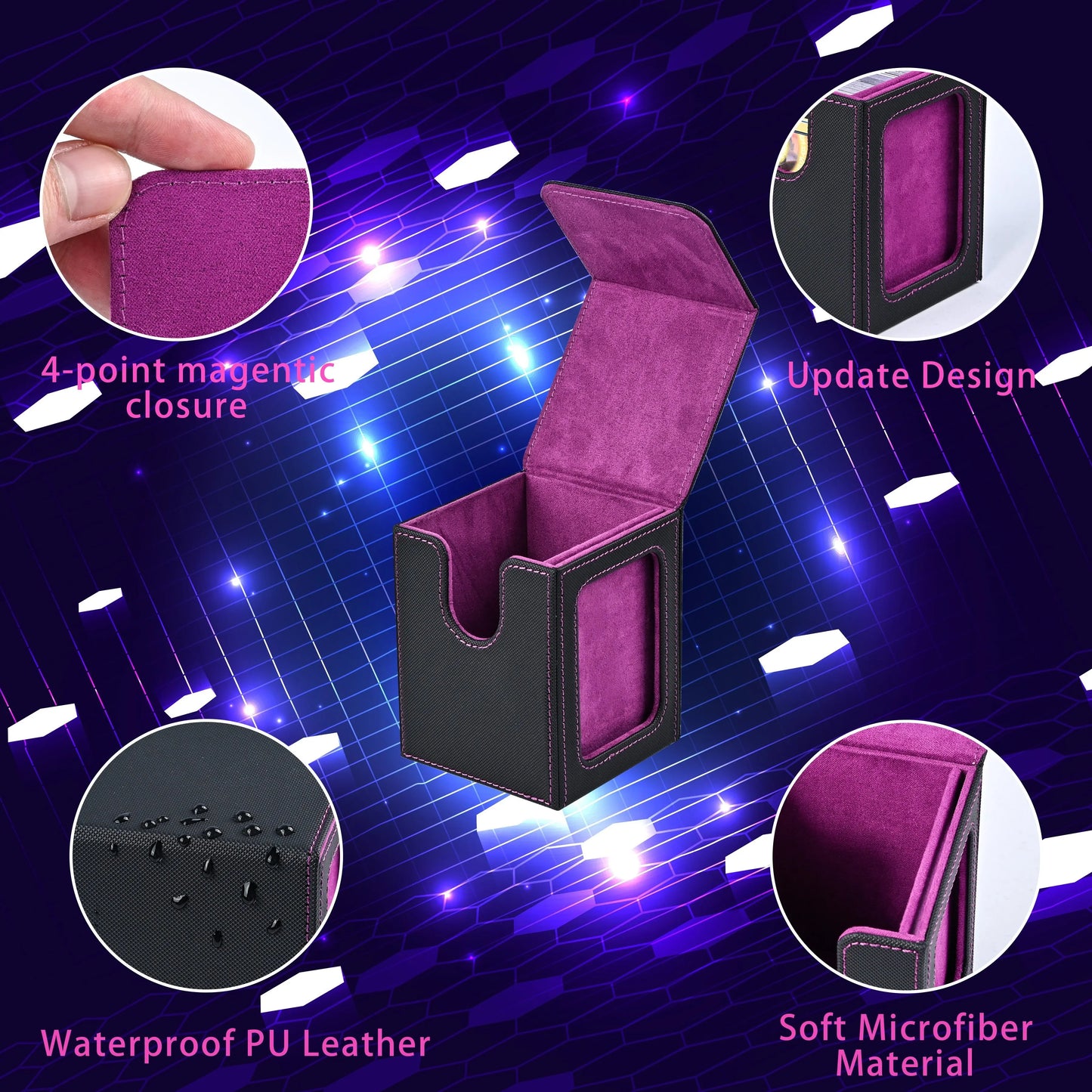 Card deck box with display window, Hold 120 + Single sleeved cards,Magnetic closure, Suitable for CCG Cards, Magic Game Cards