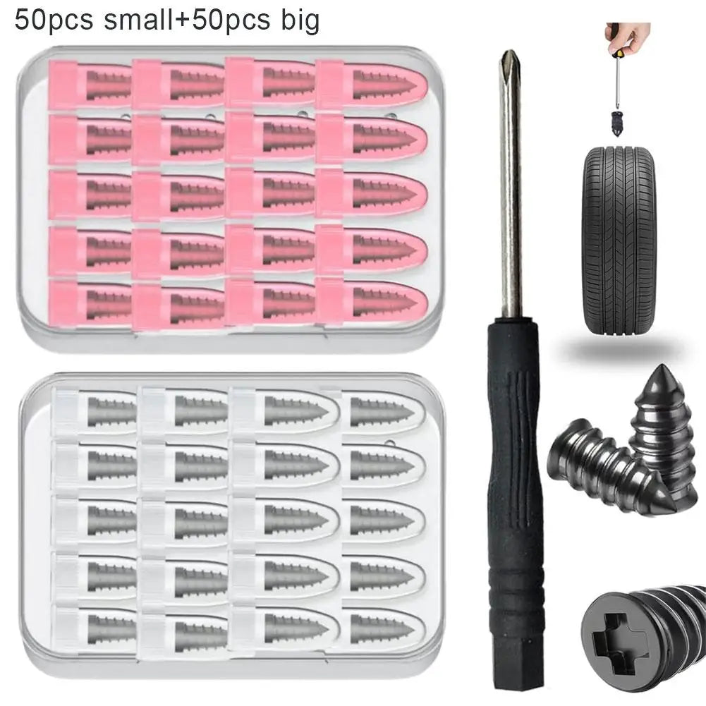 Vacuum Tire Puncture Repair Kit with Screwdriver & Storage Box Self-Service Plug & Patch for Car, Truck, Motorcycle, Bike Tire