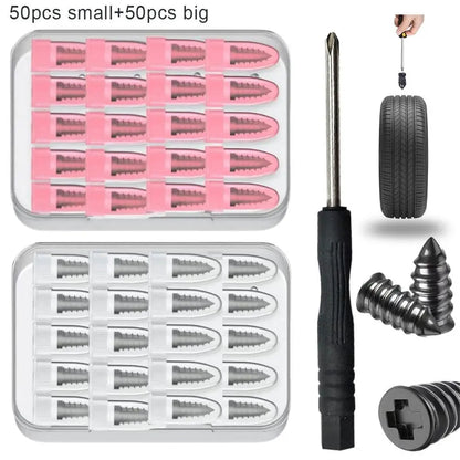 Vacuum Tire Puncture Repair Kit with Screwdriver & Storage Box Self-Service Plug & Patch for Car, Truck, Motorcycle, Bike Tire